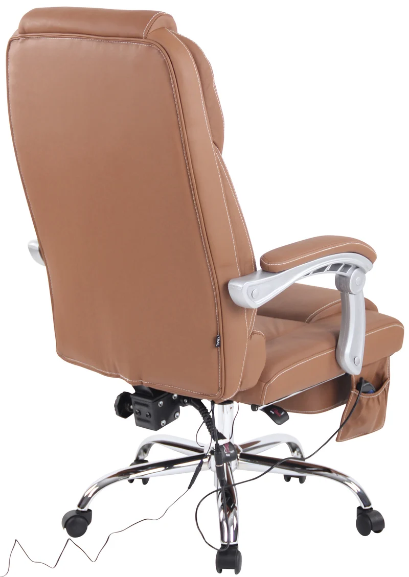 Fauteuil de bureau ergonomique fonction massage avec repose-pieds extensible accoudoirs en véritable cuir marron et métal 10_0006983