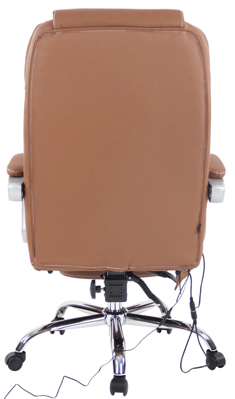 Fauteuil de bureau ergonomique fonction massage avec repose-pieds extensible accoudoirs en véritable cuir marron et métal 10_0006983