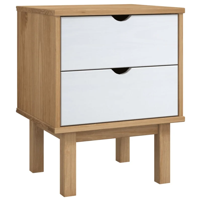 Table de chevet avec deux tiroirs 45 x 39 x 57cm bois pin massif blanc et marron DEC034541