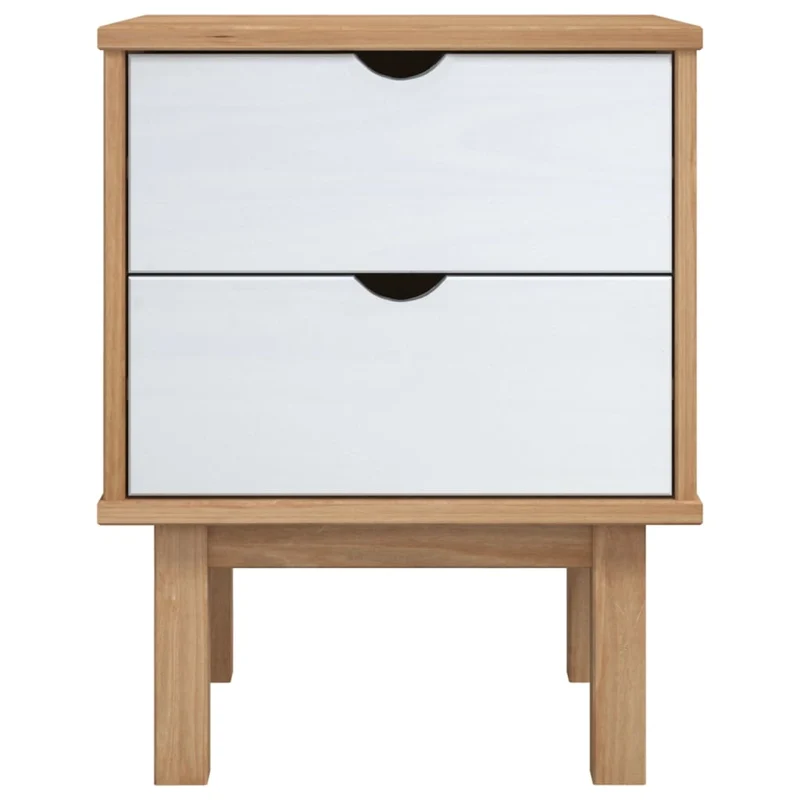 Table de chevet avec deux tiroirs 45 x 39 x 57cm bois pin massif blanc et marron DEC034541