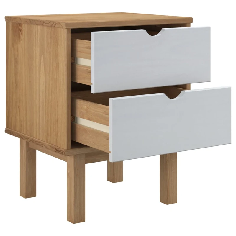 Table de chevet avec deux tiroirs 45 x 39 x 57cm bois pin massif blanc et marron DEC034541