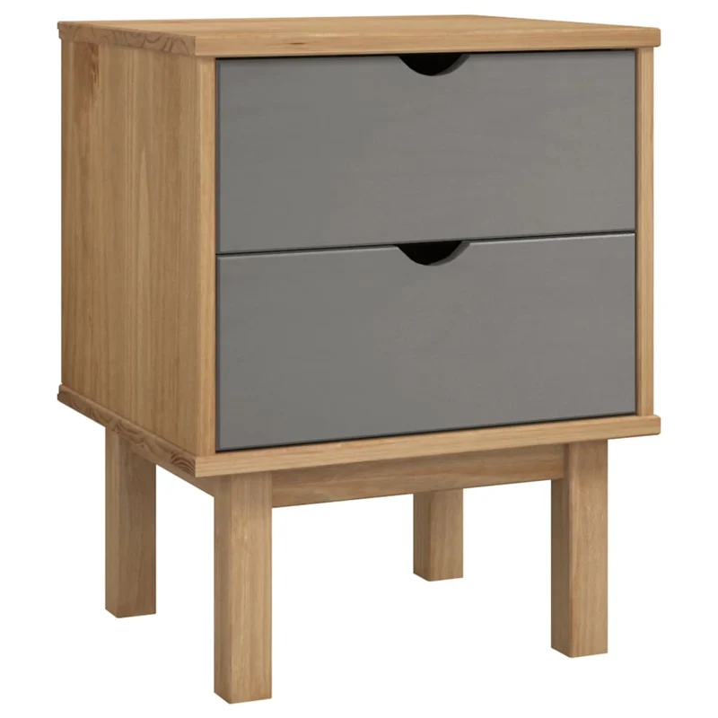 Table de chevet avec deux tiroirs 45 x 39 x 57 cm bois pin massif gris DEC034542