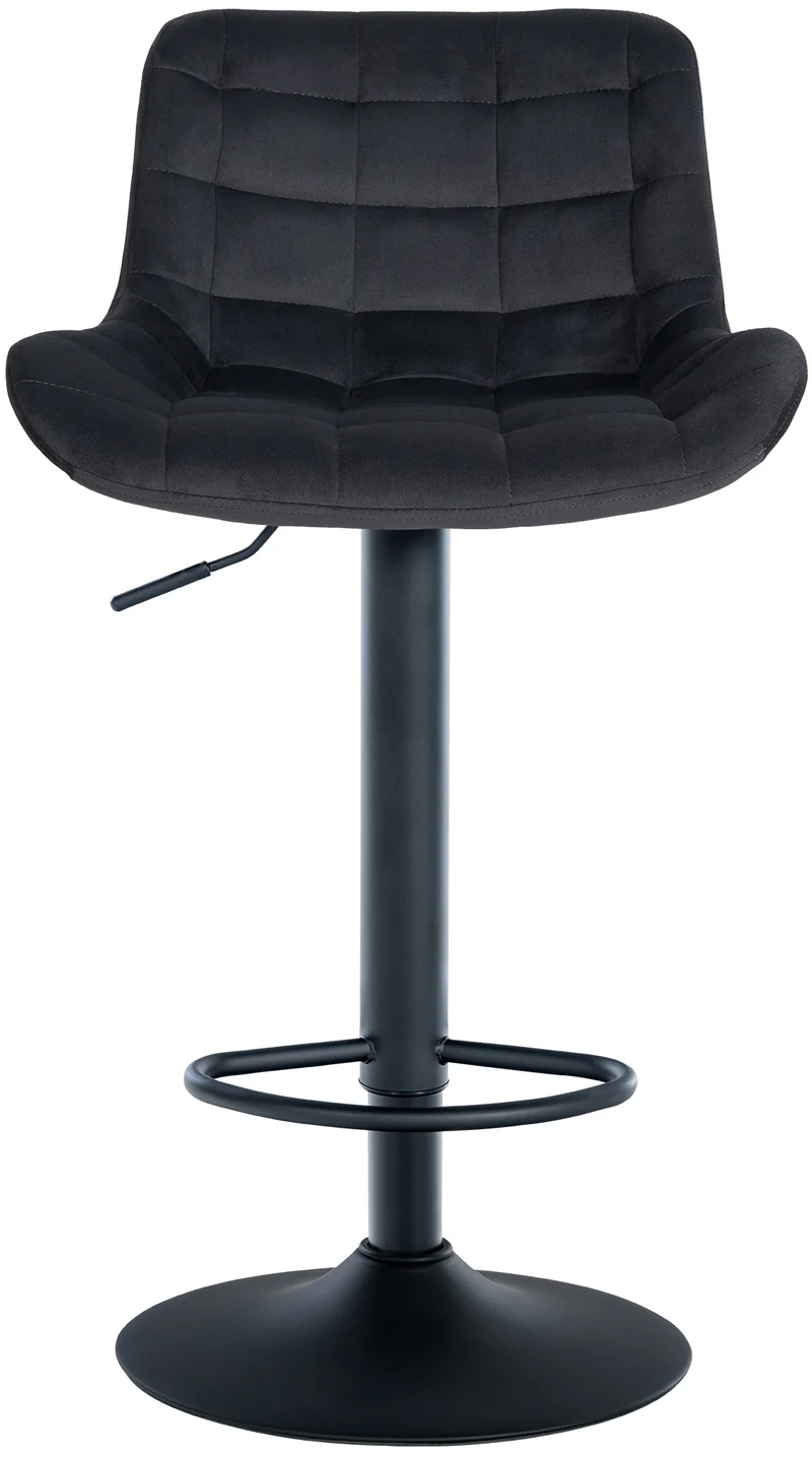 Tabouret de bar x1 en velours noir avec surpiqûres décoratives carrées cadre métal noir avec repose-pieds 10_0006205