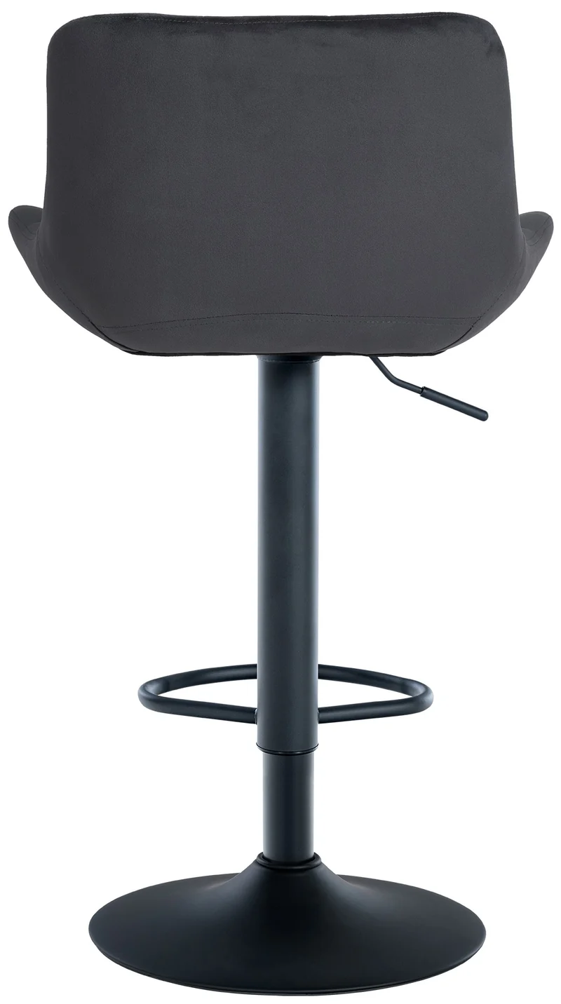 Tabouret de bar x1 en velours noir avec surpiqûres décoratives carrées cadre métal noir avec repose-pieds 10_0006205