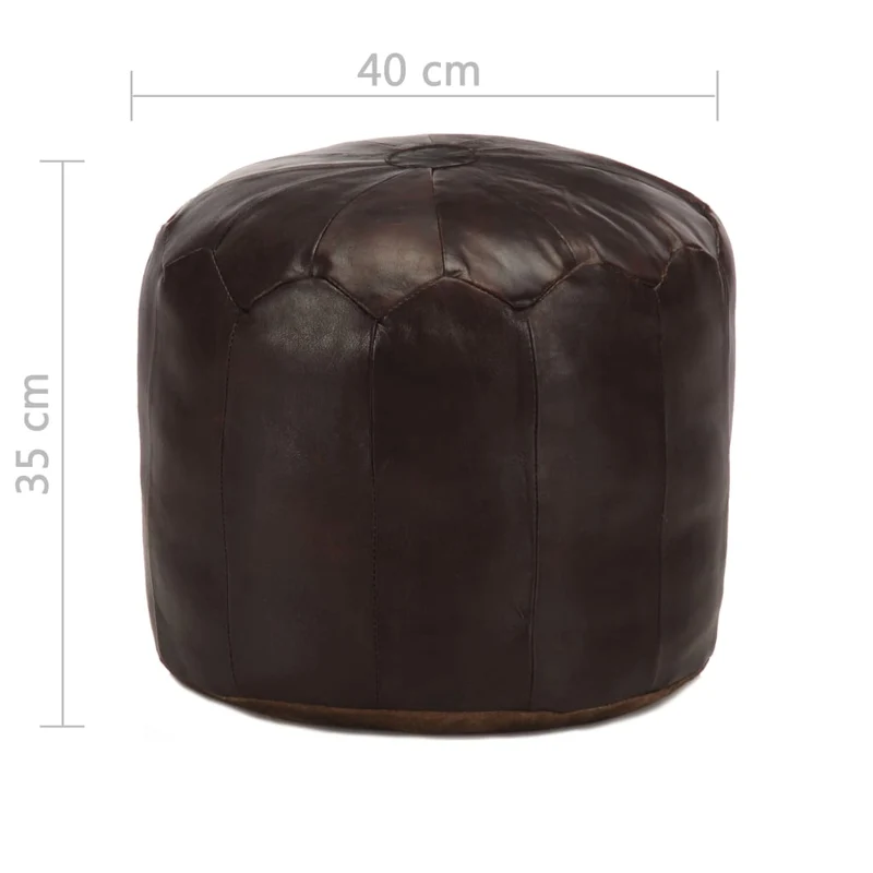 Pouf tabouret repose-pied aspect vintage 40 x 35 cm en cuir véritable de chèvre marron foncé DEC029955