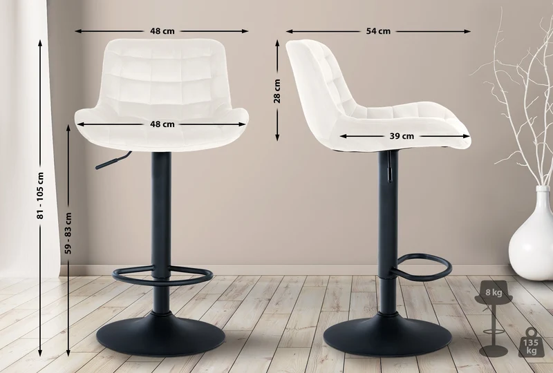 Lot de 2 tabourets de bar structure métallique noir assise en velours crème avec surpiqûres 10_0004444