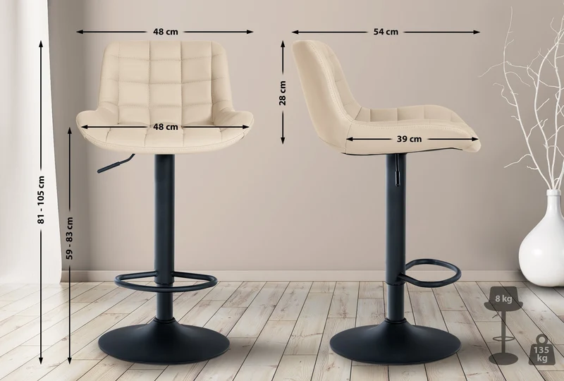 Lot de 2 tabourets de bar structure métallique noir assise en PVC crème avec surpiqûres 10_0004442
