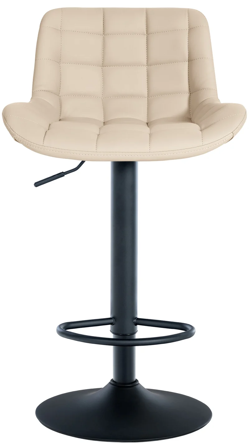Lot de 2 tabourets de bar structure métallique noir assise en PVC crème avec surpiqûres 10_0004442