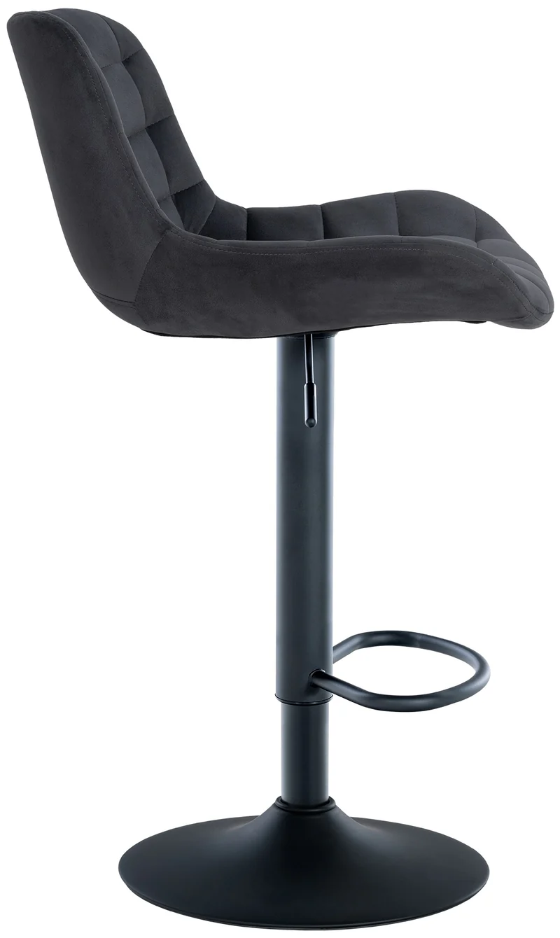 Lot de 2 tabourets de bar en velours noir avec surpiqûres décoratives carrées cadre métal noir avec repose-pieds 10_0006590