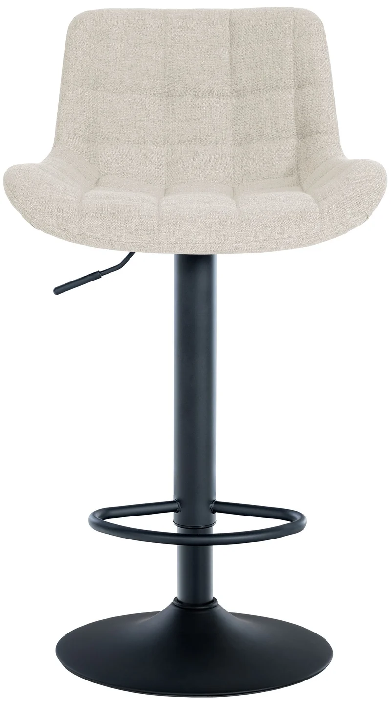 Tabouret de bar x1 en tissu crème avec surpiqûres décoratives carrées cadre métal noir avec repose-pieds 10_0005622