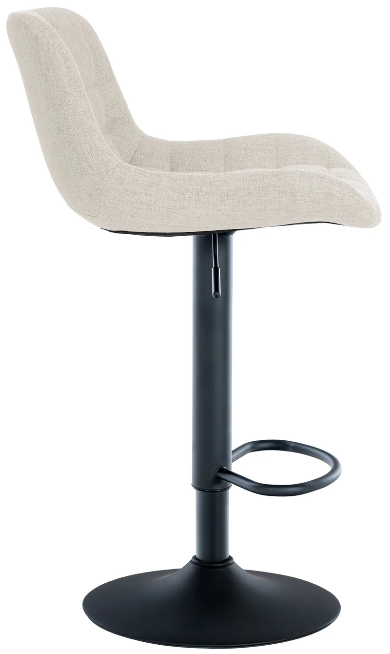 Tabouret de bar x1 en tissu crème avec surpiqûres décoratives carrées cadre métal noir avec repose-pieds 10_0005622