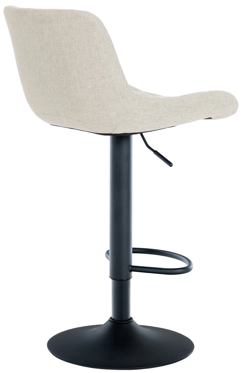 Tabouret de bar x1 en tissu crème avec surpiqûres décoratives carrées cadre métal noir avec repose-pieds 10_0005622