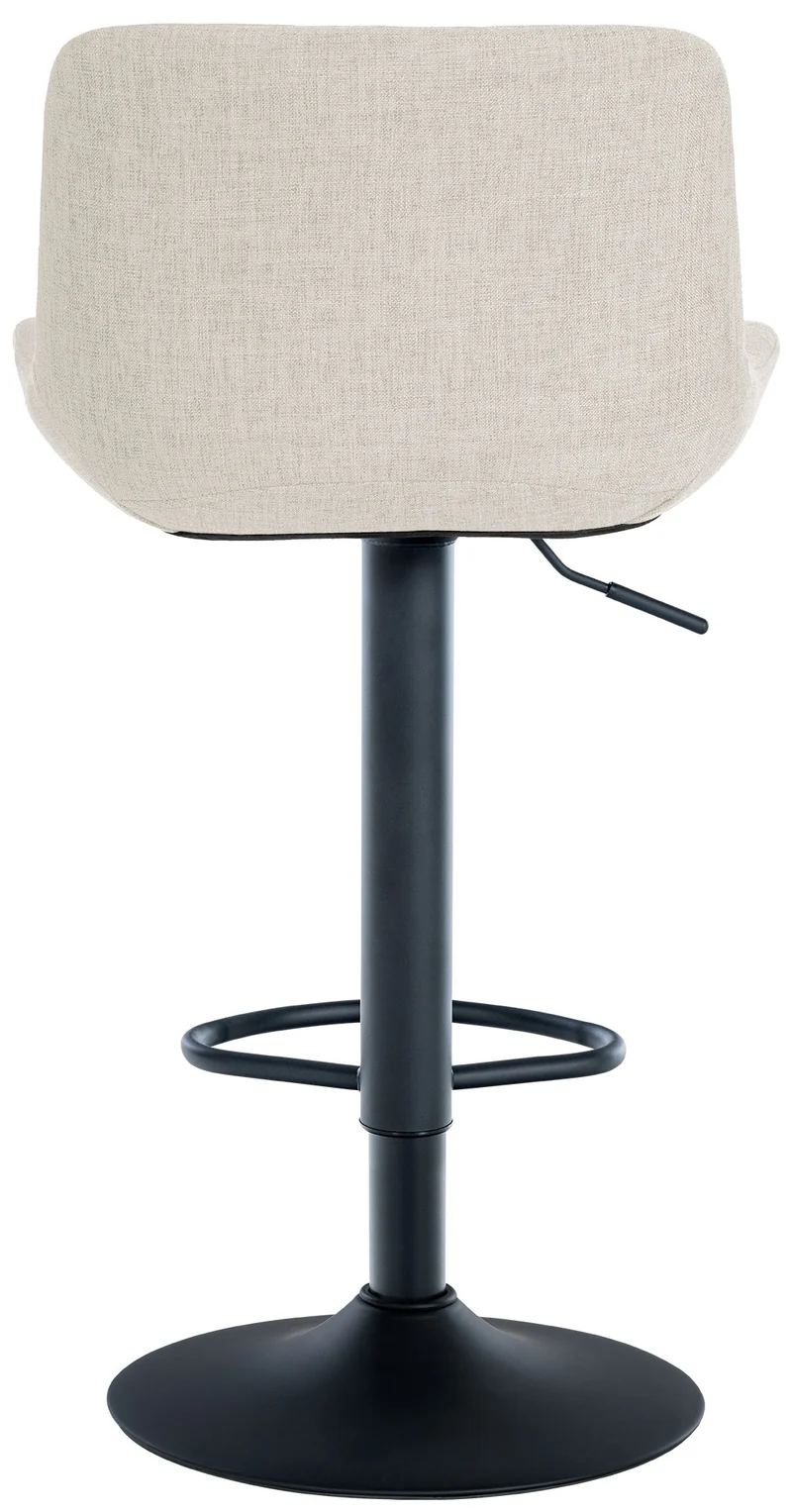 Tabouret de bar x1 en tissu crème avec surpiqûres décoratives carrées cadre métal noir avec repose-pieds 10_0005622