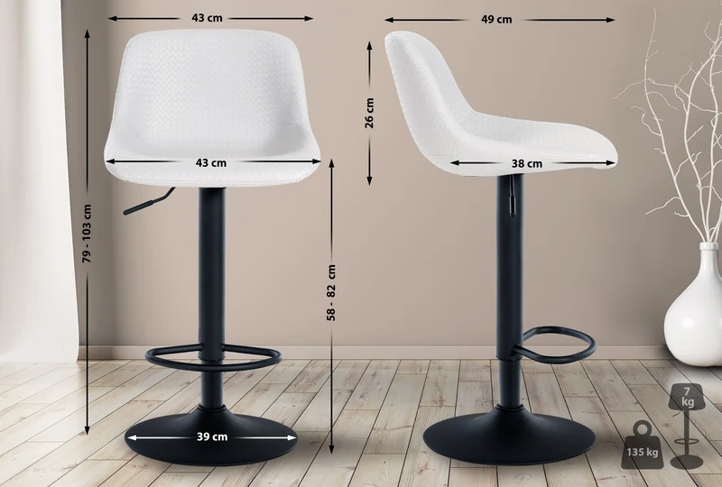 Lot de 2 tabourets de bar rotation à 360°en PVC blanc pieds en trompette métal noir 10_0006690
