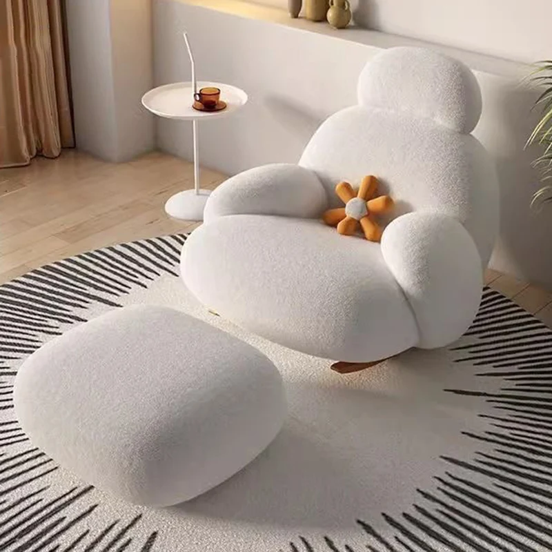 Contemporary Creative Sherpa Fabric Carbon Steel Pine Pet-Shaped Round Accent Chair Backrest Armrests For Living Room