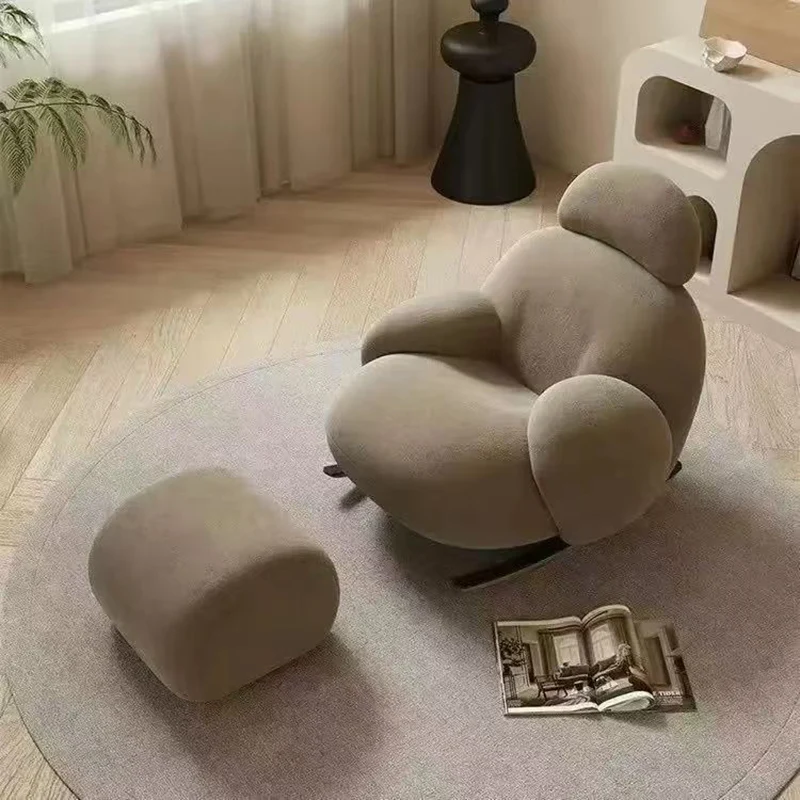 Contemporary Creative Sherpa Fabric Carbon Steel Pine Pet-Shaped Round Accent Chair Backrest Armrests For Living Room