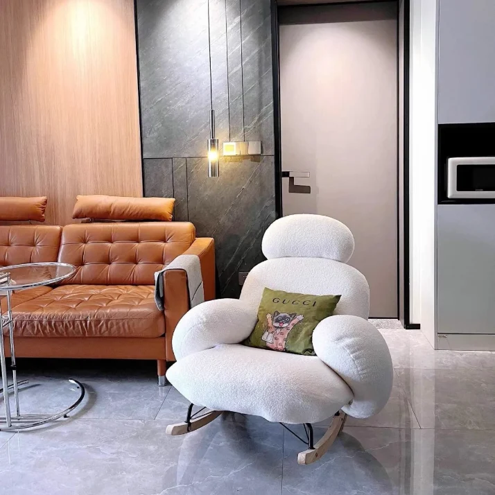 Contemporary Creative Sherpa Fabric Carbon Steel Pine Pet-Shaped Round Accent Chair Backrest Armrests For Living Room