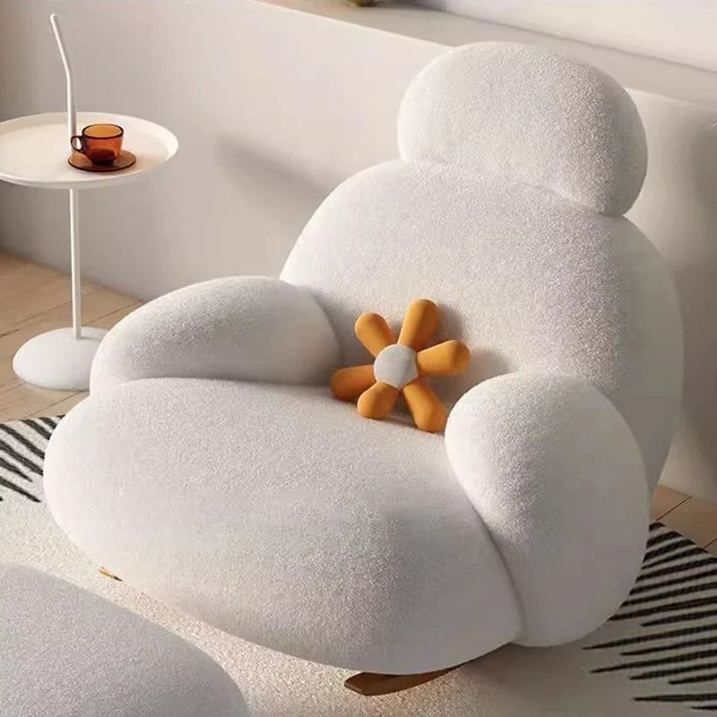 Contemporary Creative Sherpa Fabric Carbon Steel Pine Pet-Shaped Round Accent Chair Backrest Armrests For Living Room