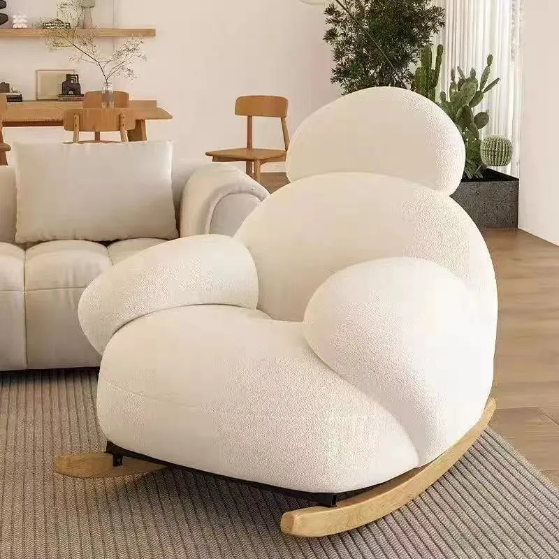 Contemporary Creative Sherpa Fabric Carbon Steel Pine Pet-Shaped Round Accent Chair Backrest Armrests For Living Room