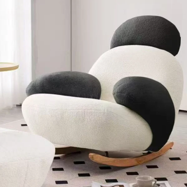 Contemporary Creative Sherpa Fabric Carbon Steel Pine Pet-Shaped Round Accent Chair Backrest Armrests For Living Room