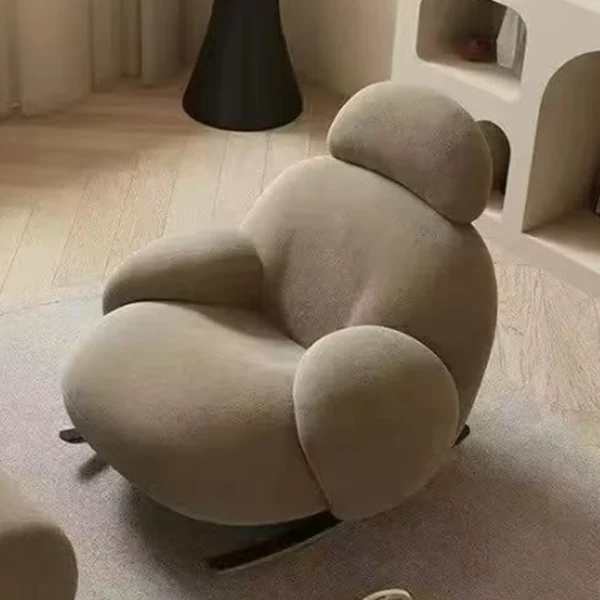 Contemporary Creative Sherpa Fabric Carbon Steel Pine Pet-Shaped Round Accent Chair Backrest Armrests For Living Room