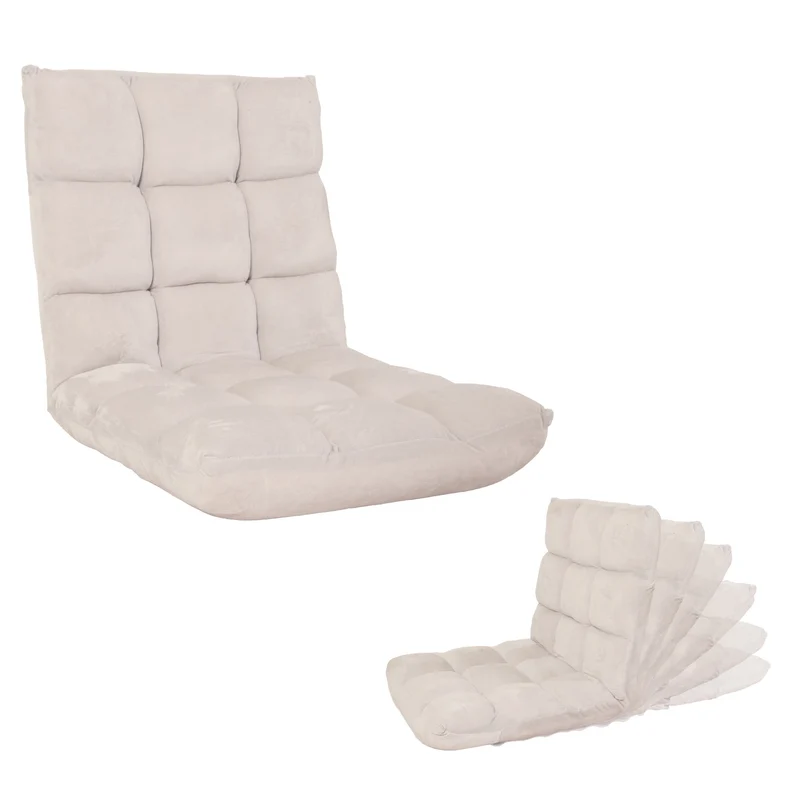 Fauteuil au sol repose-tête réglable 6 positions – Structure en métal – Tissu velours crème-gris 04_0006362