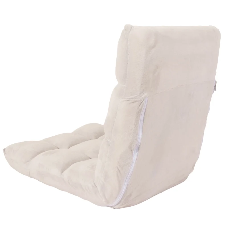 Fauteuil au sol repose-tête réglable 6 positions – Structure en métal – Tissu velours crème-gris 04_0006362