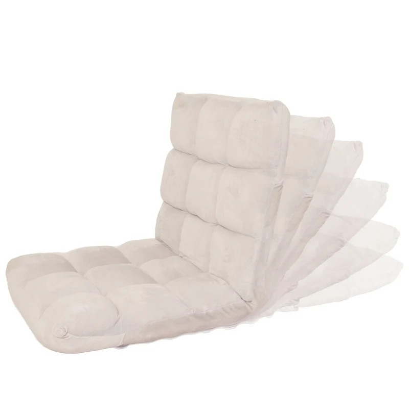 Fauteuil au sol repose-tête réglable 6 positions – Structure en métal – Tissu velours crème-gris 04_0006362