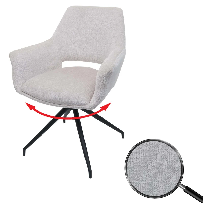 Chaise de salle à manger x1 rembourrée avec accoudoirs pivotante avec fonction de retour automatique Structure en métal et tissu crème-blanc 04_0006349