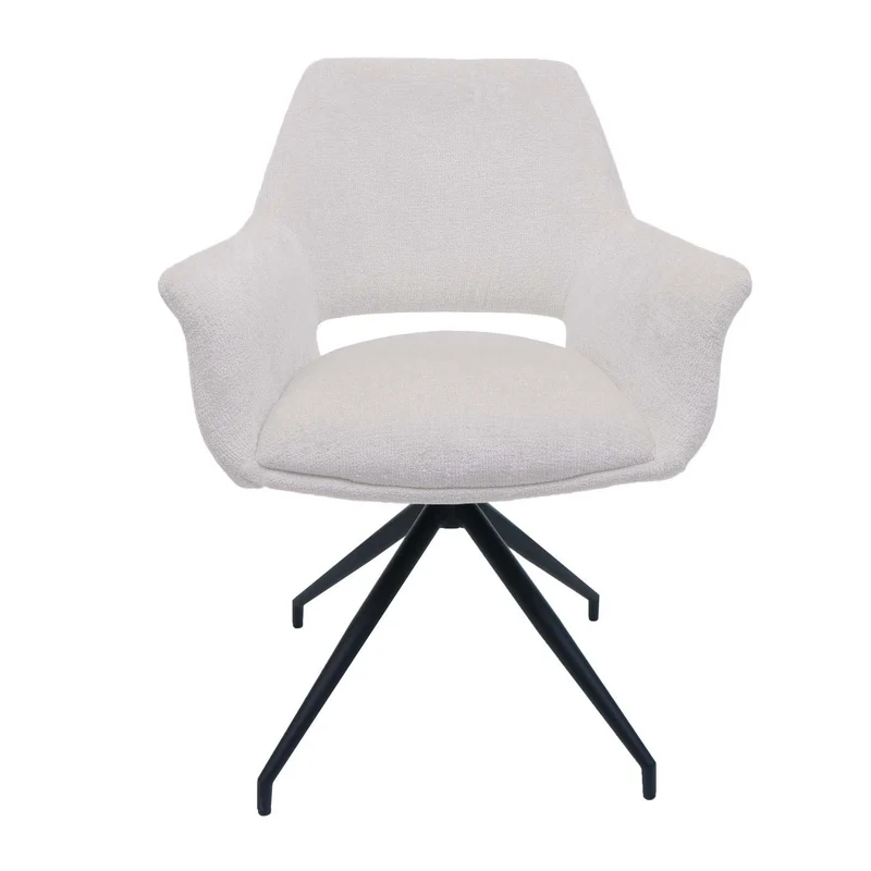 Chaise de salle à manger x1 rembourrée avec accoudoirs pivotante avec fonction de retour automatique Structure en métal et tissu crème-blanc 04_0006349