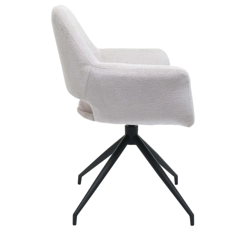 Chaise de salle à manger x1 rembourrée avec accoudoirs pivotante avec fonction de retour automatique Structure en métal et tissu crème-blanc 04_0006349