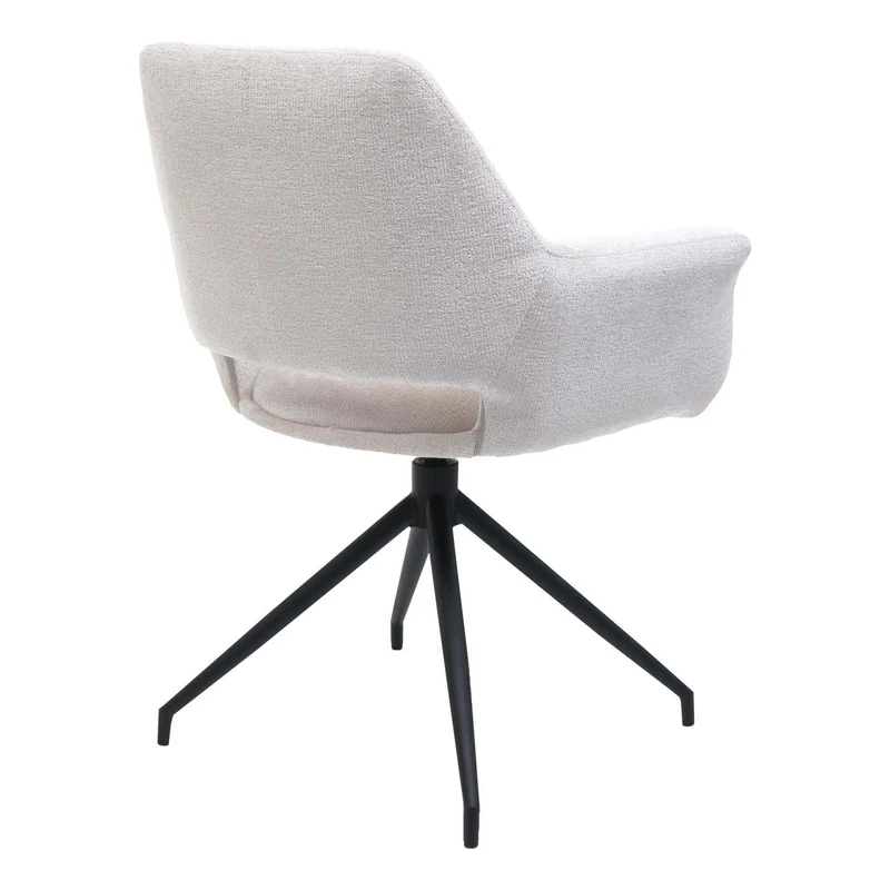 Chaise de salle à manger x1 rembourrée avec accoudoirs pivotante avec fonction de retour automatique Structure en métal et tissu crème-blanc 04_0006349