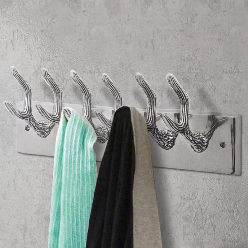 Lot de 4 portes-manteaux mural en aluminium argenté avec 6 crochets 49x9x18 cm DEC024207