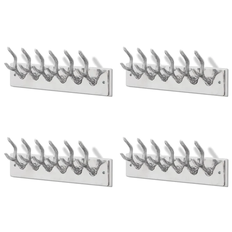 Lot de 4 portes-manteaux mural en aluminium argenté avec 6 crochets 49x9x18 cm DEC024207