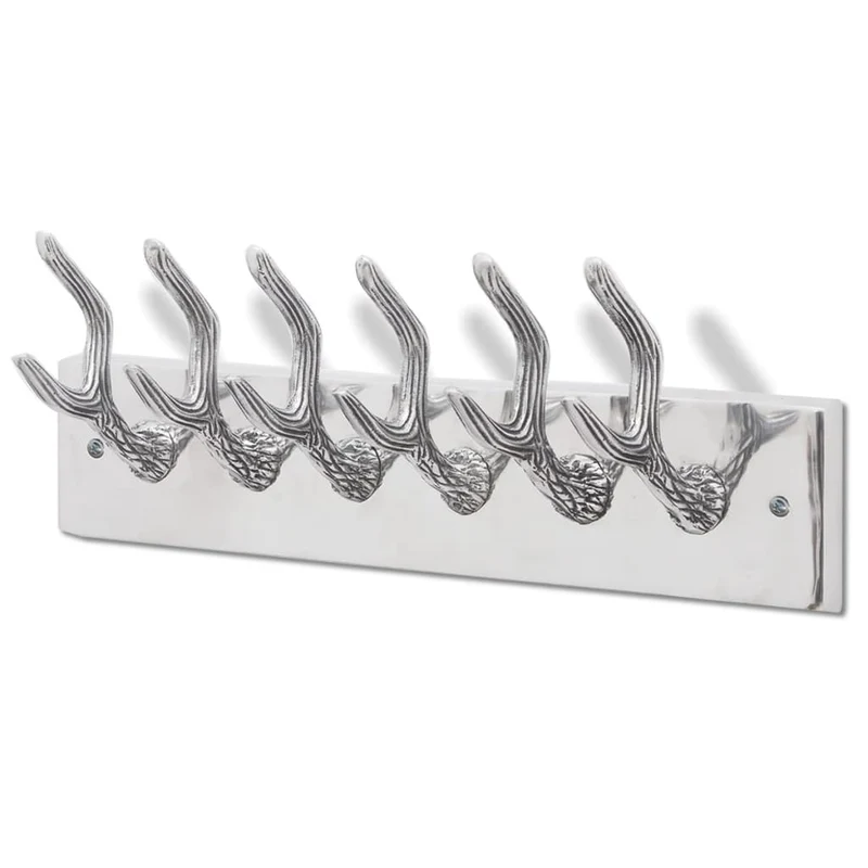 Lot de 2 portes-manteaux mural en aluminium argenté avec 6 crochets 49x9x18 cm DEC024206