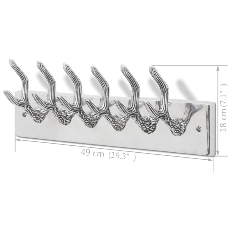 Lot de 2 portes-manteaux mural en aluminium argenté avec 6 crochets 49x9x18 cm DEC024206