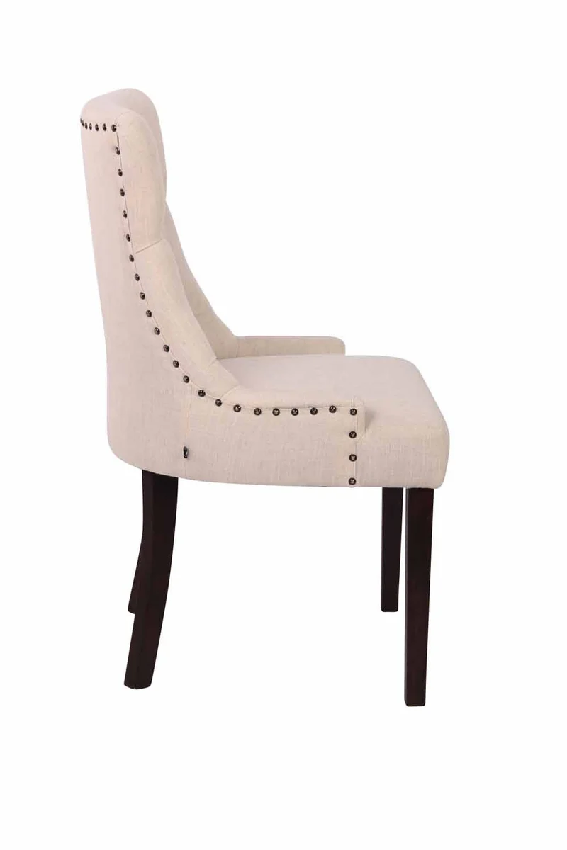 Chaise de salle à manger bureau ou coiffeuse capitonné en tissu crème pied foncé FAL10062