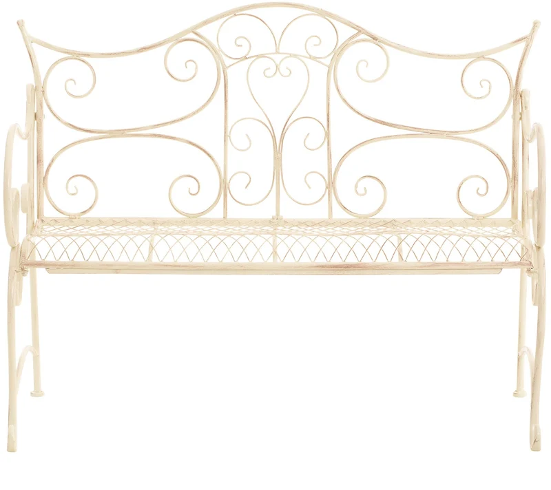 Banc de jardin avec accoudoirs design rustique largeur 113 cm en métal crème vieilli 10_0002946