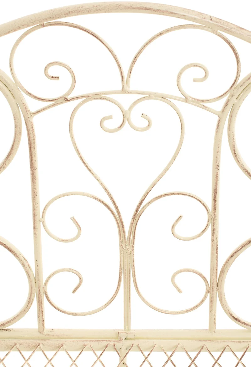 Banc de jardin avec accoudoirs design rustique largeur 113 cm en métal crème vieilli 10_0002946