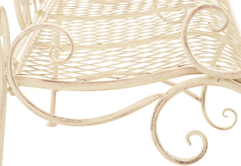 Banc de jardin avec accoudoirs design rustique largeur 113 cm en métal crème vieilli 10_0002946