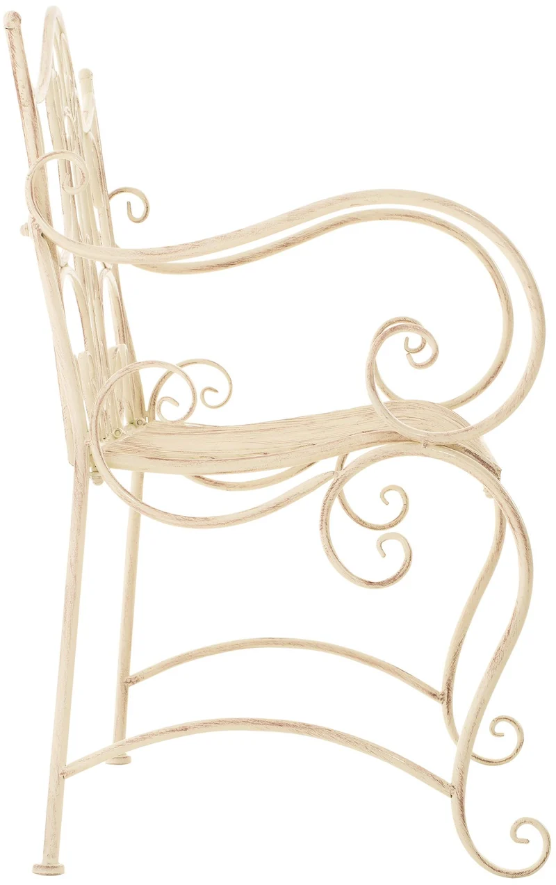 Banc de jardin avec accoudoirs design rustique largeur 113 cm en métal crème vieilli 10_0002946