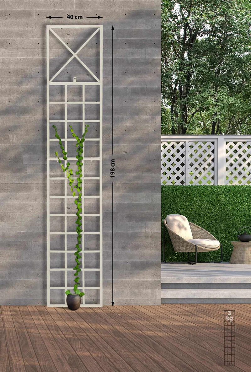 Set de 2 treillis décoration mural jardin roses plantes grimpantes métal crème vieilli 10_0003849