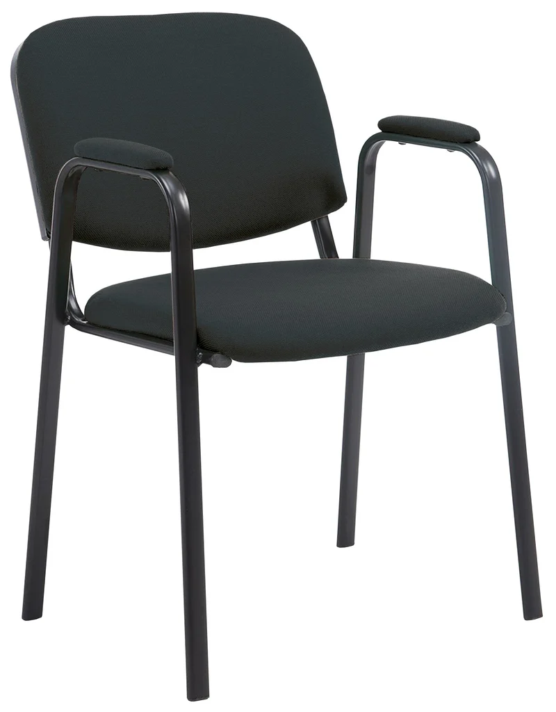 Chaise visiteur avec accoudoirs intégrés zone d'attente en tissu noir piètement à 4 pieds en métal noir 10_0003383