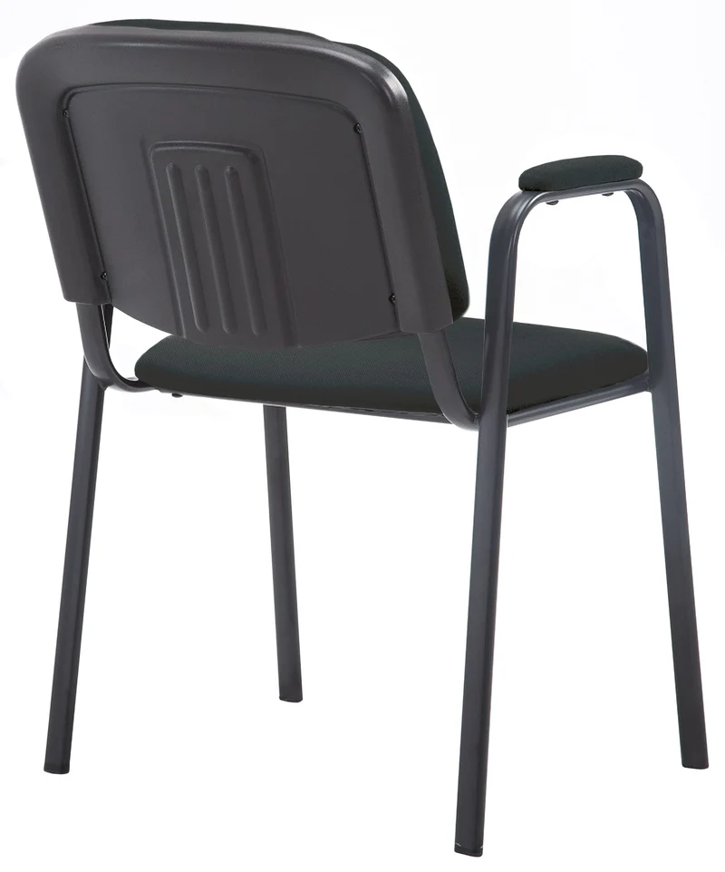 Chaise visiteur avec accoudoirs intégrés zone d'attente en tissu noir piètement à 4 pieds en métal noir 10_0003383