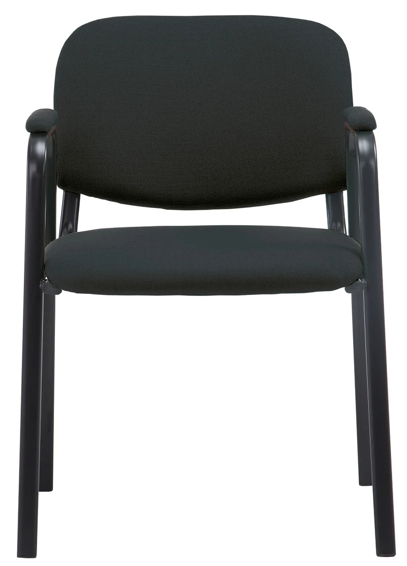 Chaise visiteur avec accoudoirs intégrés zone d'attente en tissu noir piètement à 4 pieds en métal noir 10_0003383