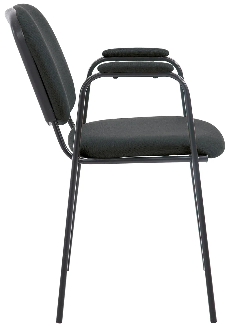 Chaise visiteur avec accoudoirs intégrés zone d'attente en tissu noir piètement à 4 pieds en métal noir 10_0003383