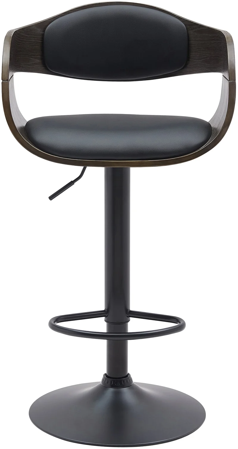 Tabouret de bar x1 design scandinave en PVC noir et structure en bois gris pieds métal noir 10_0005037