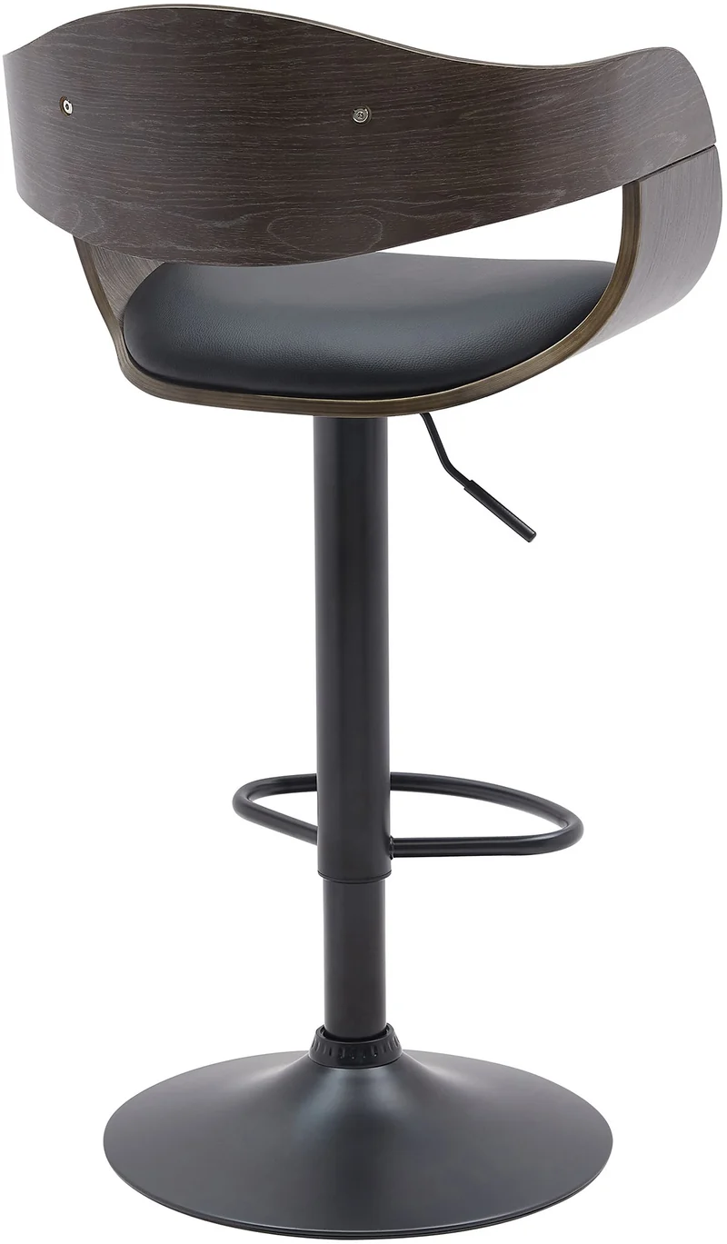 Tabouret de bar x1 design scandinave en PVC noir et structure en bois gris pieds métal noir 10_0005037