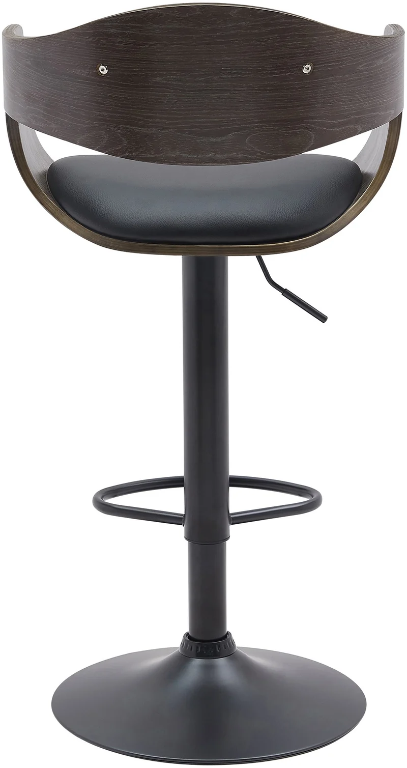 Tabouret de bar x1 design scandinave en PVC noir et structure en bois gris pieds métal noir 10_0005037