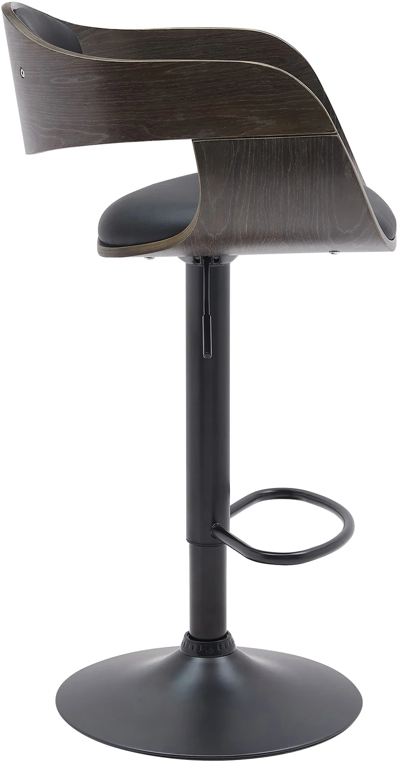 Tabouret de bar x1 design scandinave en PVC noir et structure en bois gris pieds métal noir 10_0005037